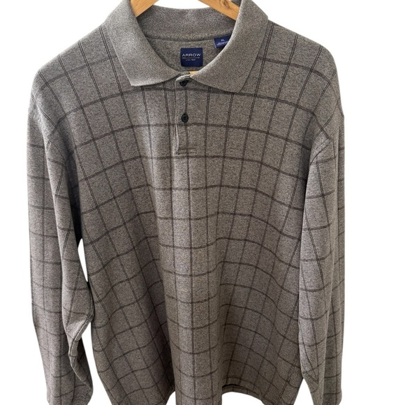 Arrow XL Long Sleeve 2 Button Soft Brushed Gray Black Cotton Blend Midweight - Picture 1 of 5